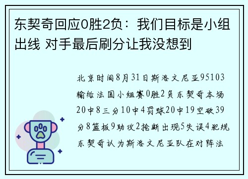 东契奇回应0胜2负：我们目标是小组出线 对手最后刷分让我没想到
